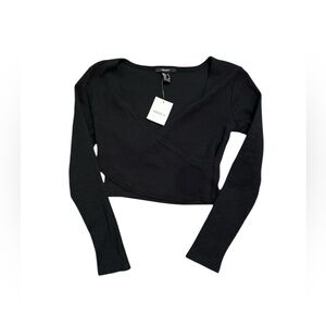 NWT Black Knit Long Sleeve Crossover Crop Top